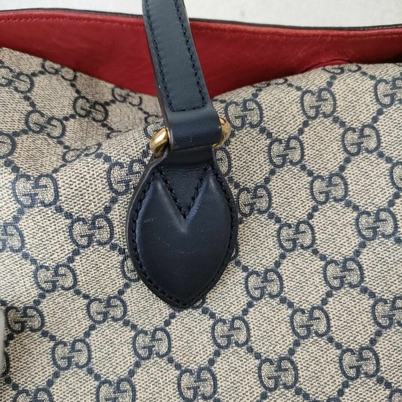 GG Supreme Monogram Linea A Foldover Tote Beige Blue Hibiscus Red - Picture 7 of 16